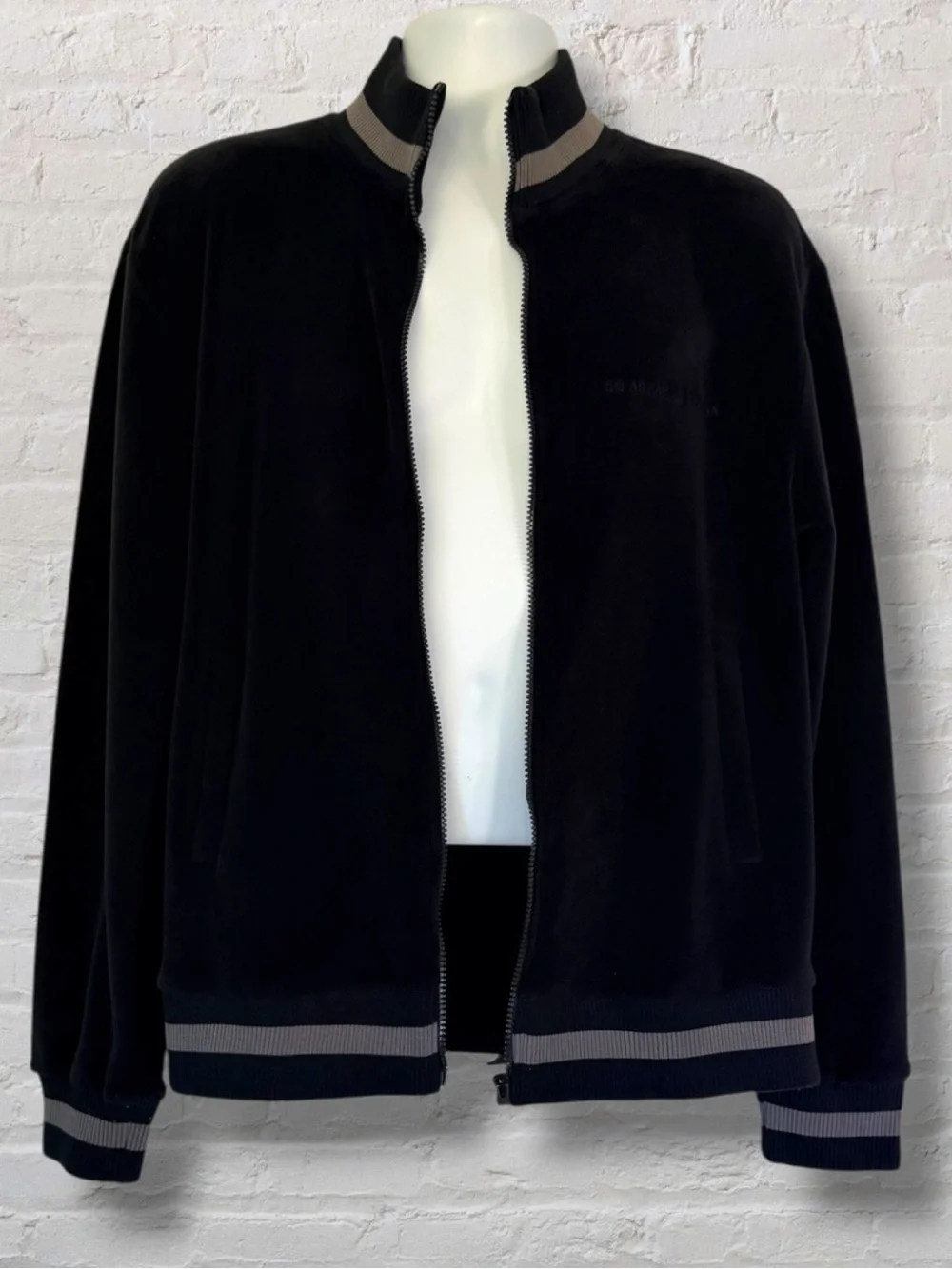 Zara Men Large Full Zip Track Jacket Black Go As Far As You Can Stripe Trim